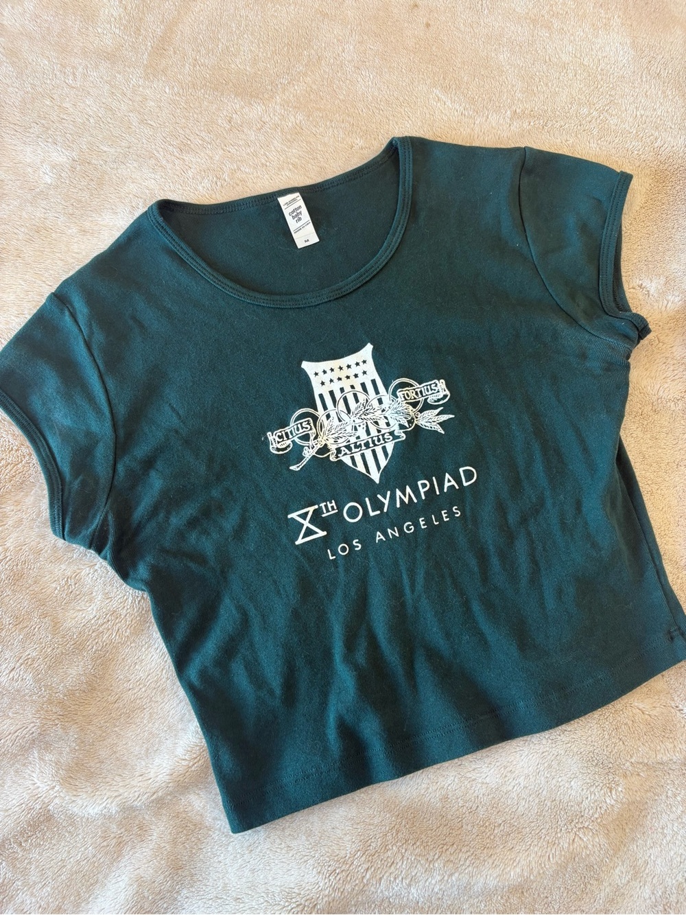 Olympiad Los Angeles apparel Green Graphic Crop Tee